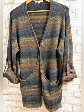 Cleo Space-dyed, Multi-toned Striped Knit Cardigan